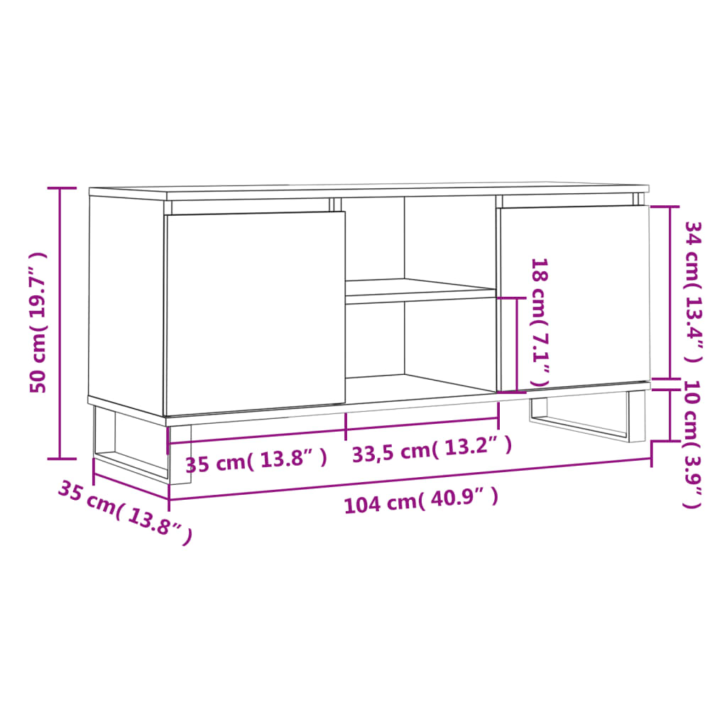 vidaXL TV-benk betonggrå 104x35x50 cm konstruert tre