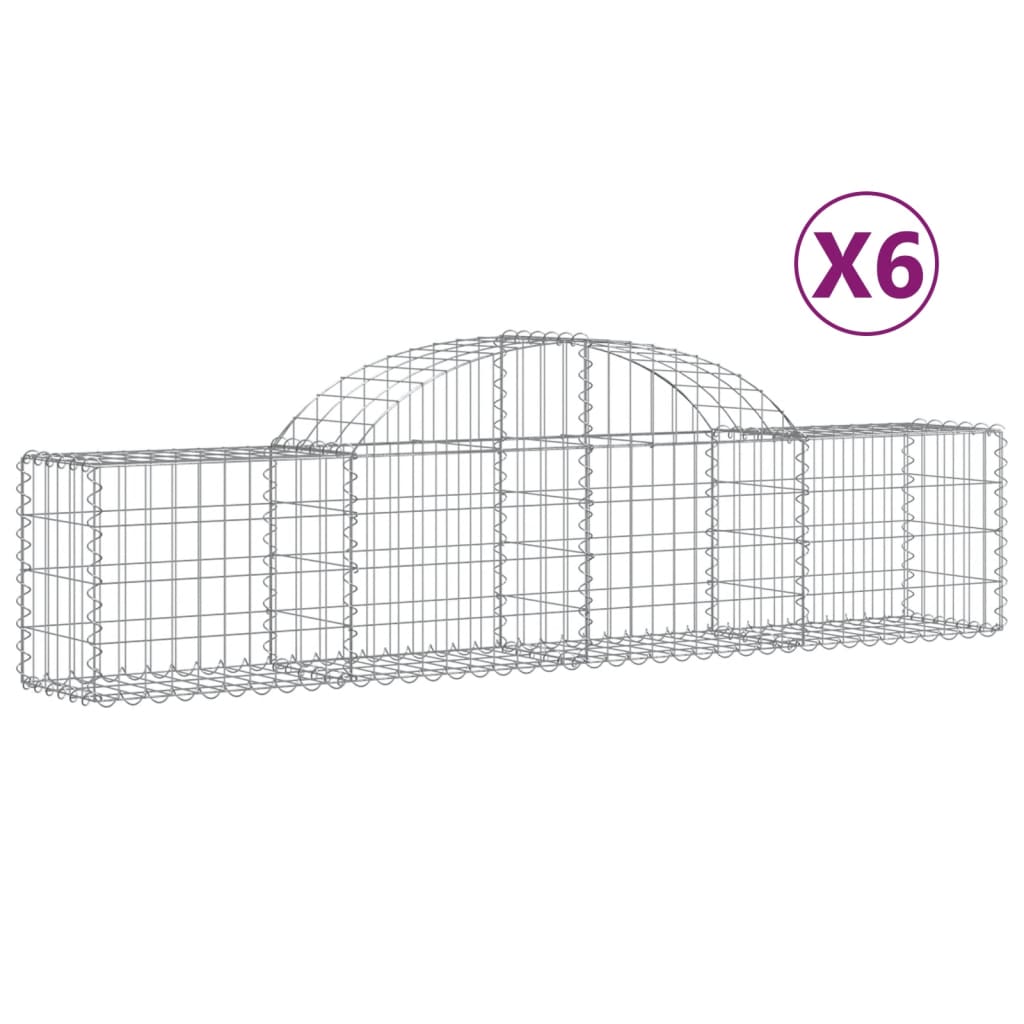 vidaXL Gabionkurver buede 6 stk 200x30x40/60 cm galvanisert jern