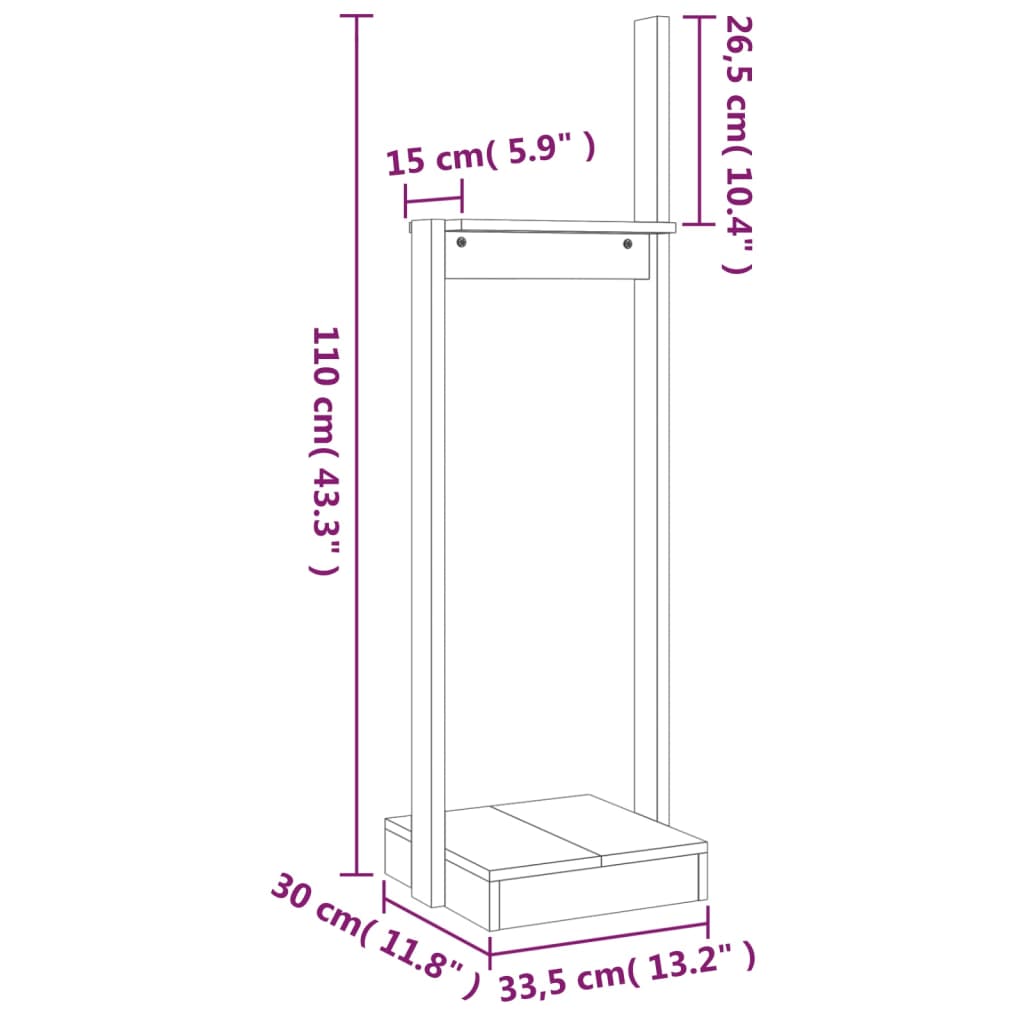 vidaXL Vedstativ hvit 33,5x30x110 cm heltre furu