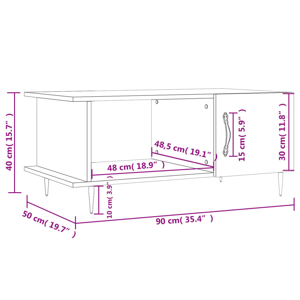 vidaXL Salongbord høyglans hvit 90x50x40 cm konstruert tre