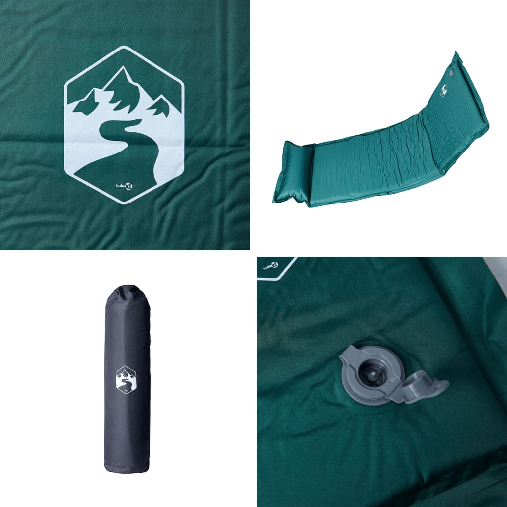 vidaXL Selvoppblåsende campingmadrass med pute for 1 person grønn