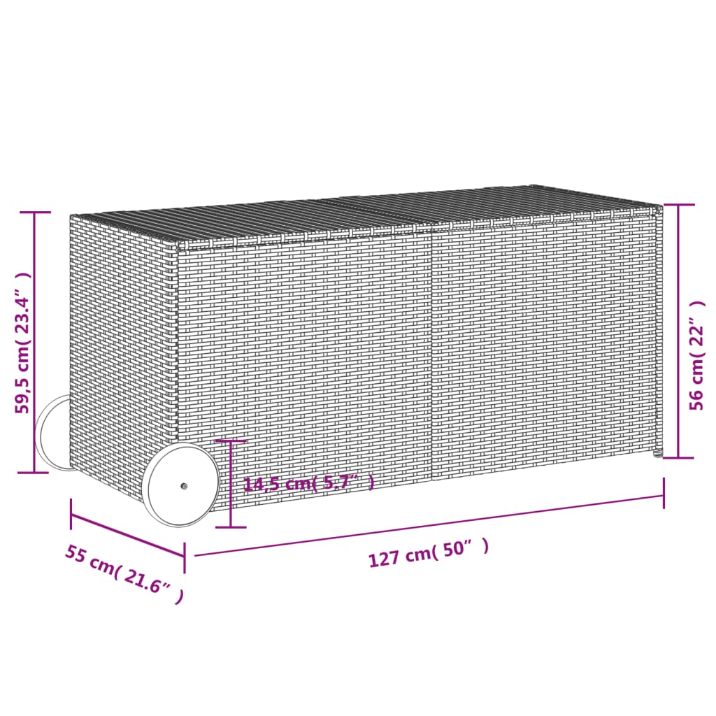 vidaXL Putekasse med hjul blandet beige 283L cm polyrotting