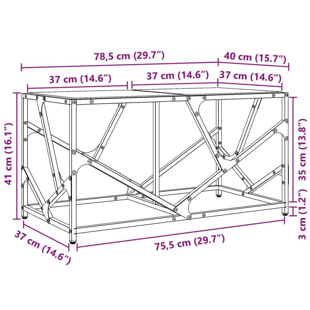 vidaXL Sofabord med gjennomsiktig glassplate 78,5x40x41 cm stål