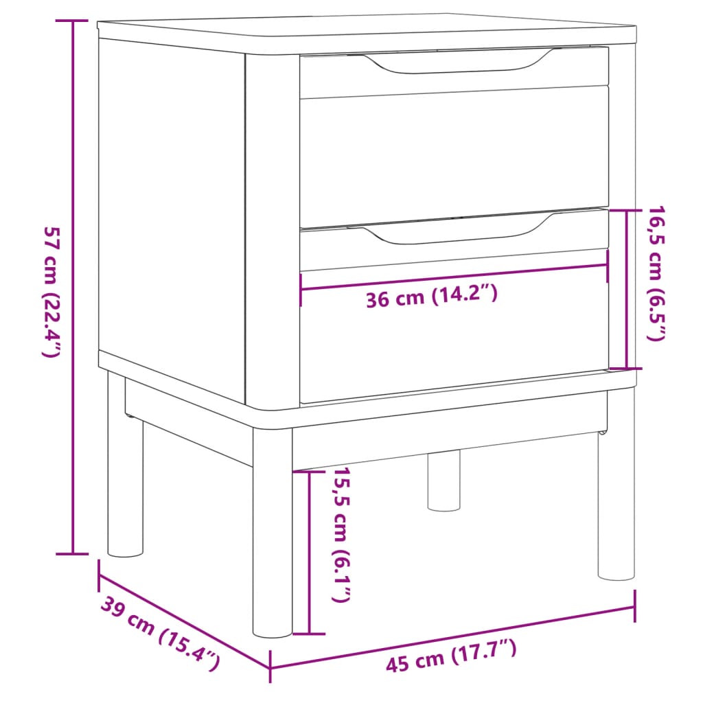 vidaXL Nattbord hvit 45x39x57 cm heltre furu