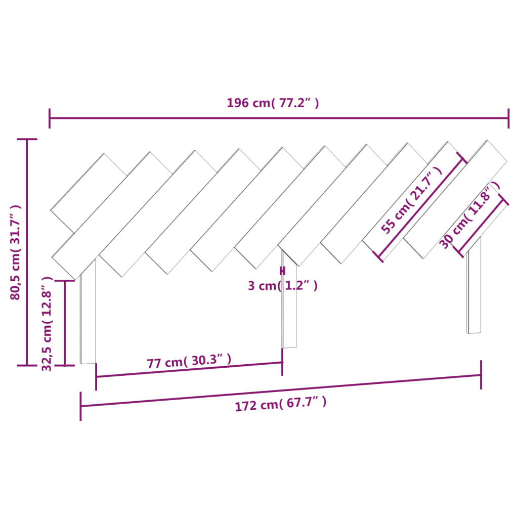 vidaXL Sengegavl hvit 196x3x80,5 cm heltre furu