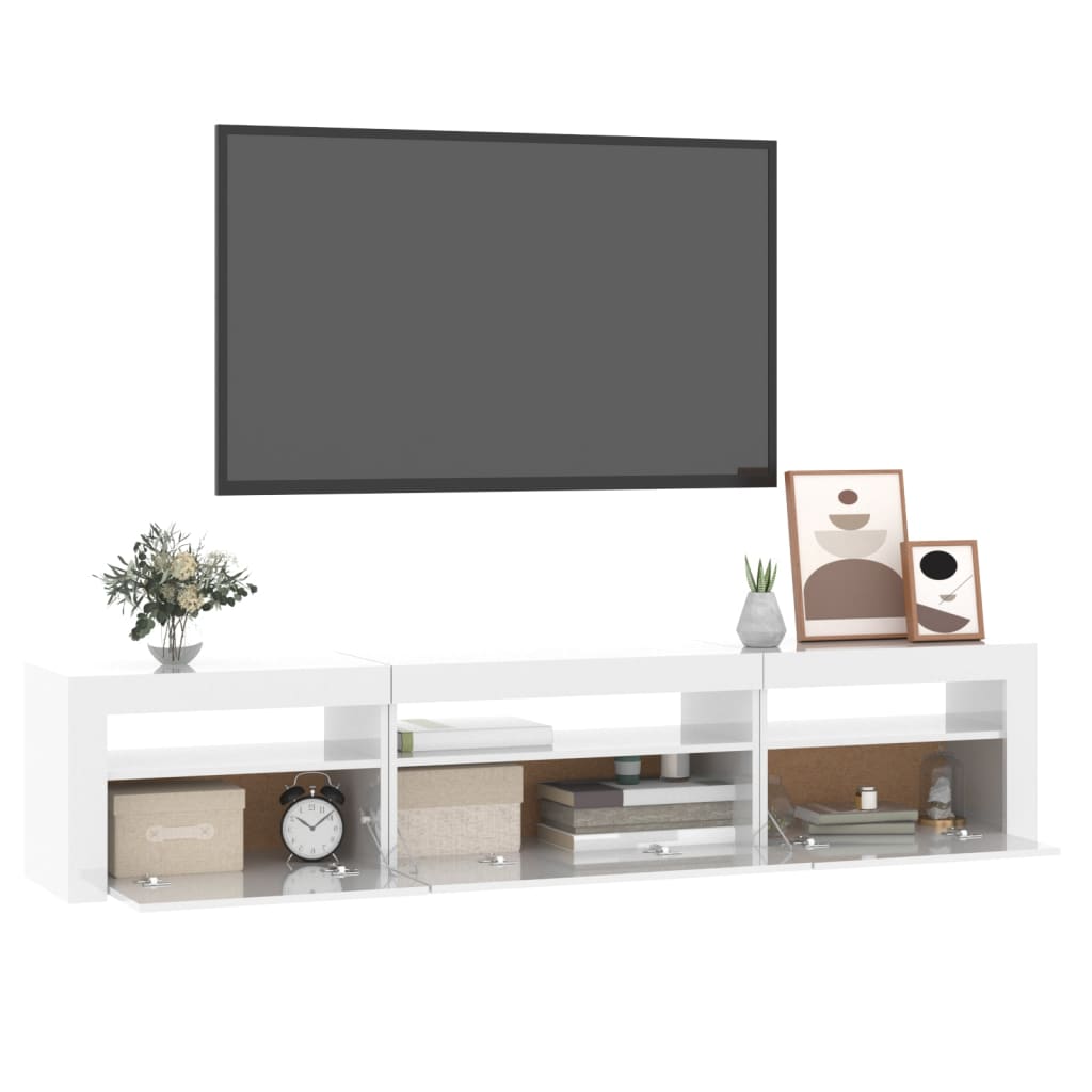 vidaXL TV-benk med LED-lys høyglans hvit 195 x 35 x 40 cm