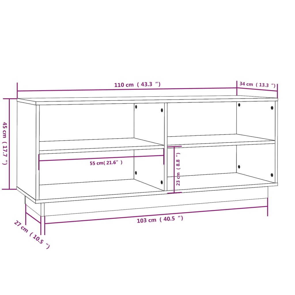 vidaXL Skohylle hvit 110x34x45 cm heltre furu