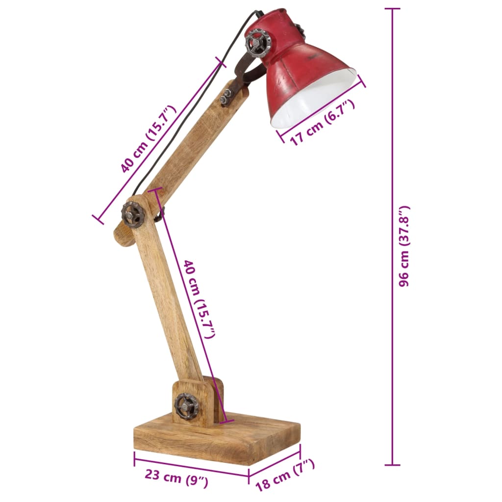 vidaXL Skrivebordslampe 25 W mørkerød 23x18x96 cm E27