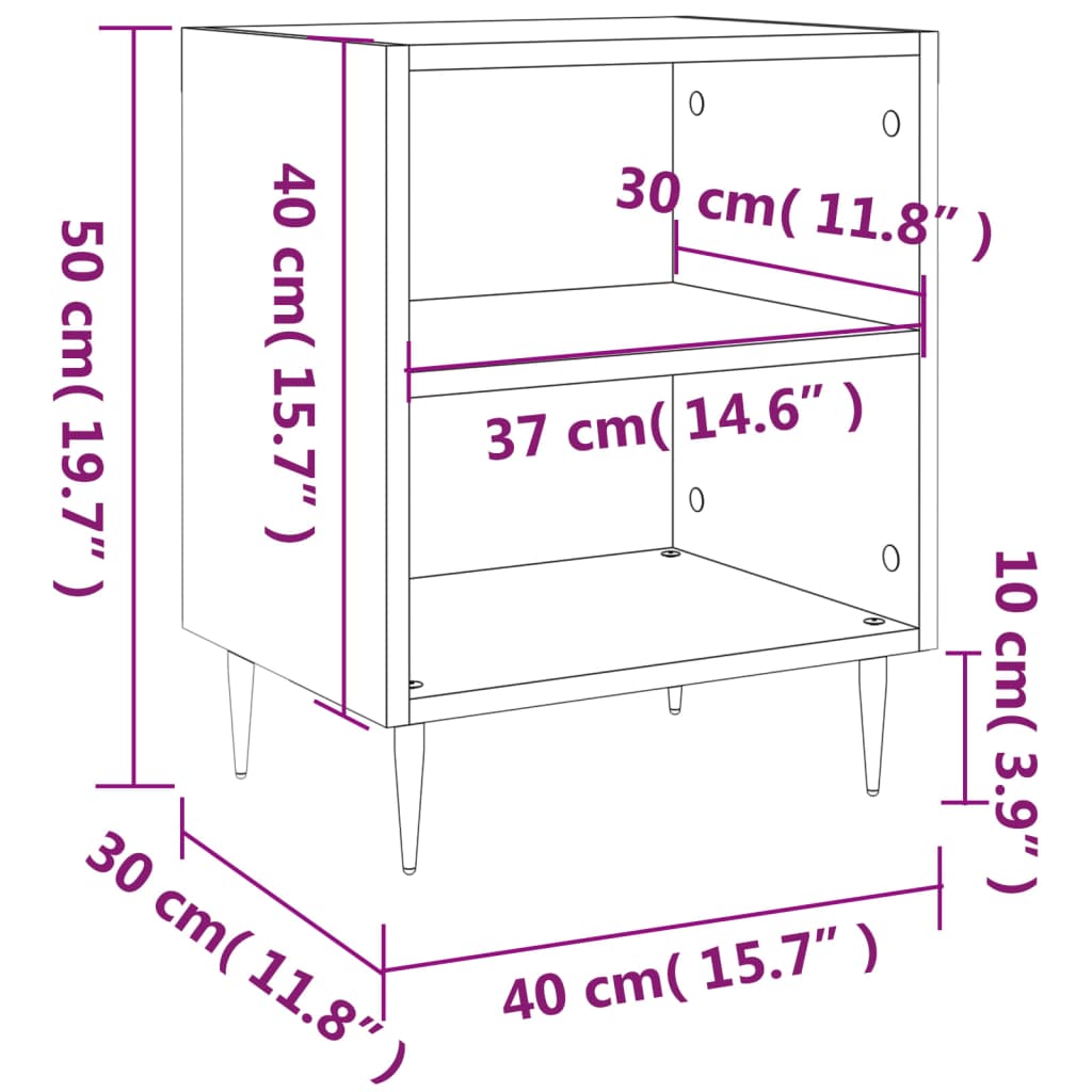 vidaXL Nattbord 2 stk sonoma eik 40x30x50 cm konstruert tre