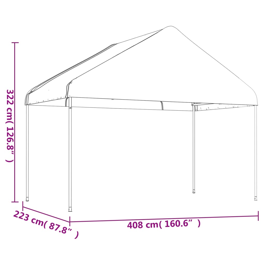 vidaXL Paviljong med tak hvit 13,38x4,08x3,22 m polyetylen