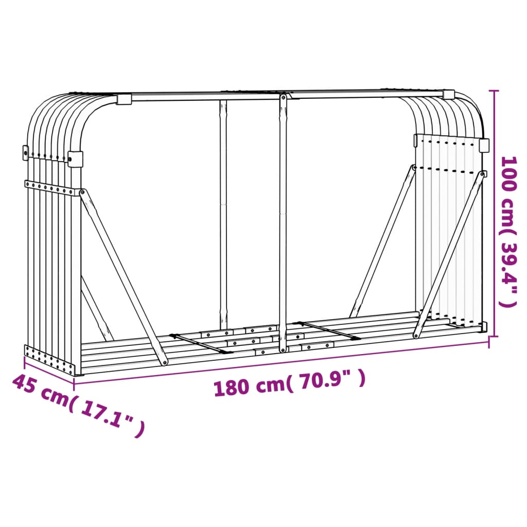 vidaXL Vedholder antrasitt 180x45x100 cm galvanisert stål