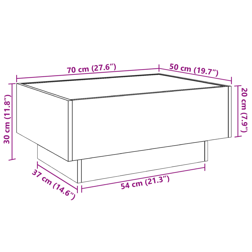 vidaXL Salongbord med LED sonoma eik 70x50x30 cm konstruert tre