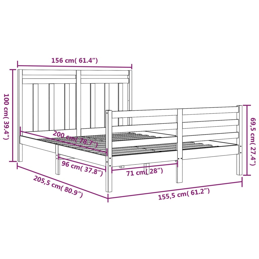 vidaXL Sengeramme hvit heltre 150x200 cm King Size