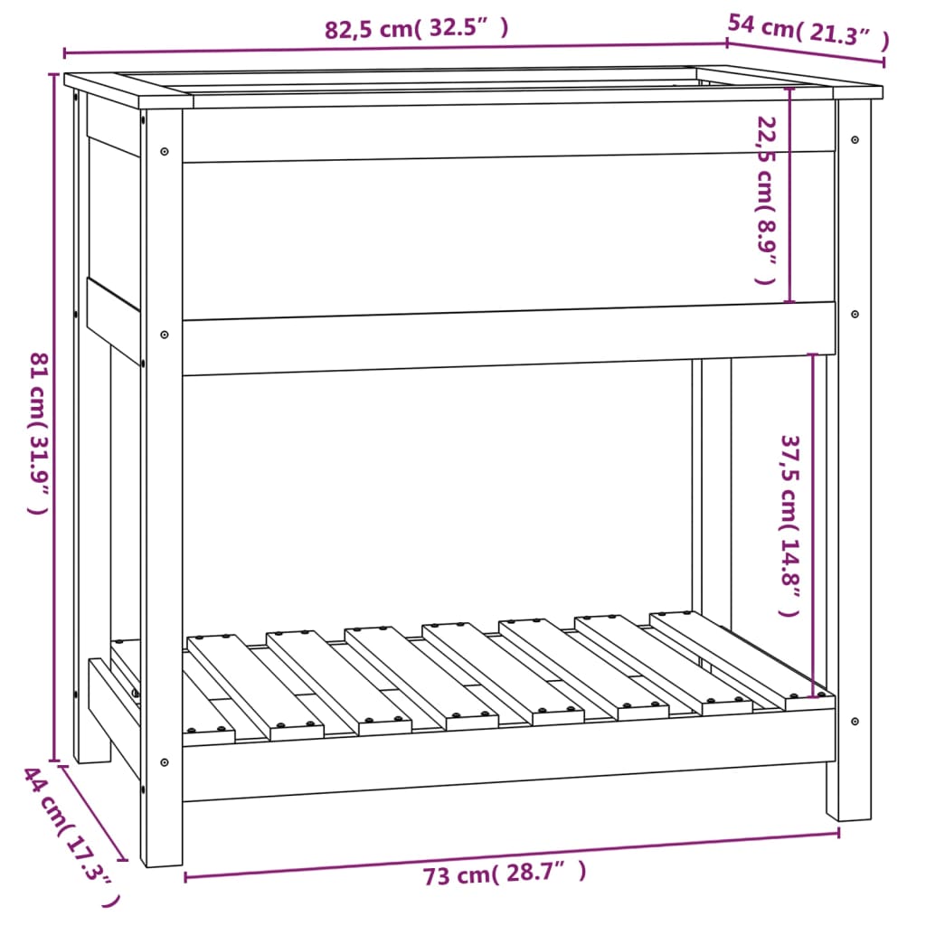 vidaXL Plantekasse med hylle hvit 82,5x54x81 cm heltre furu