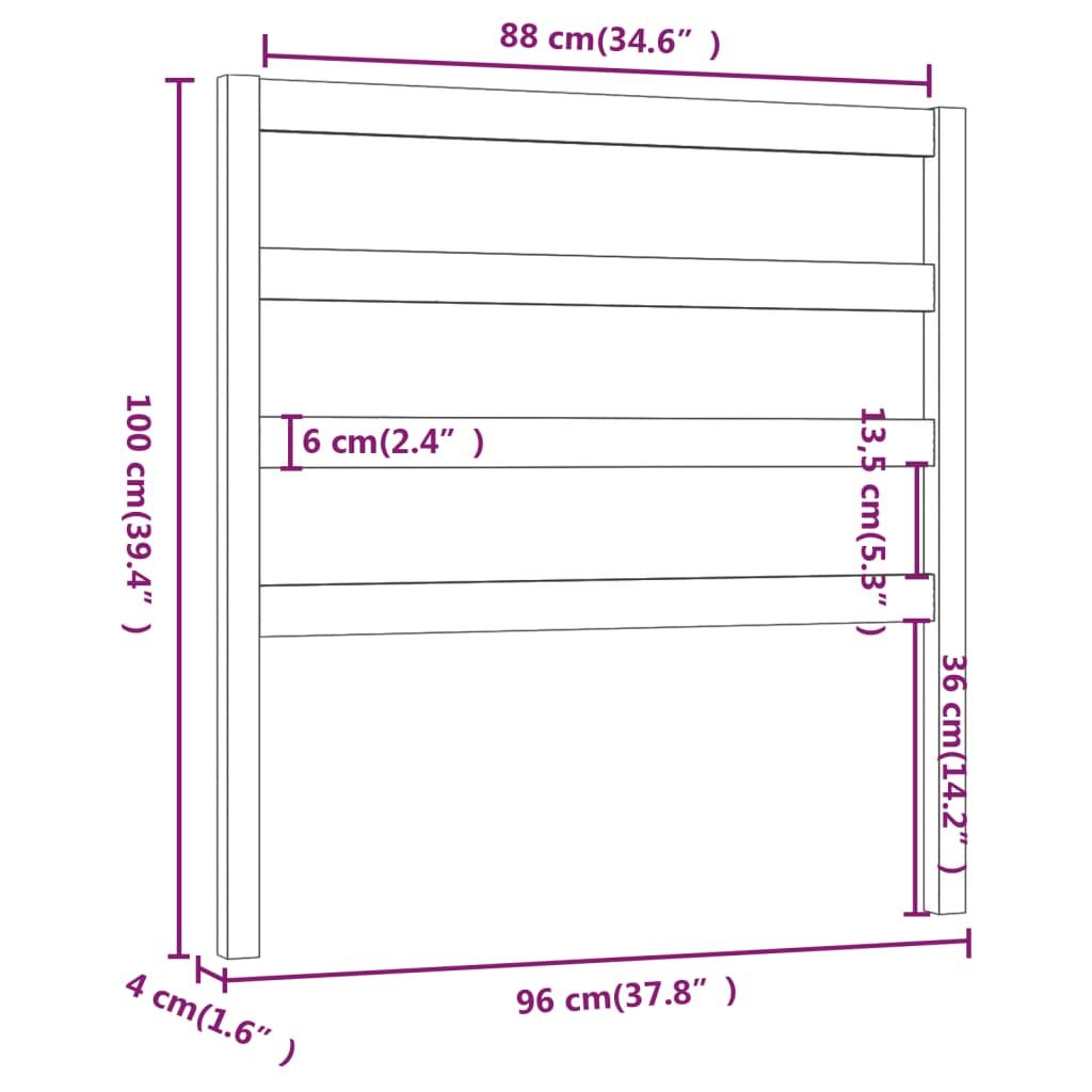 vidaXL Sengegavl svart 96x4x100 cm heltre furu