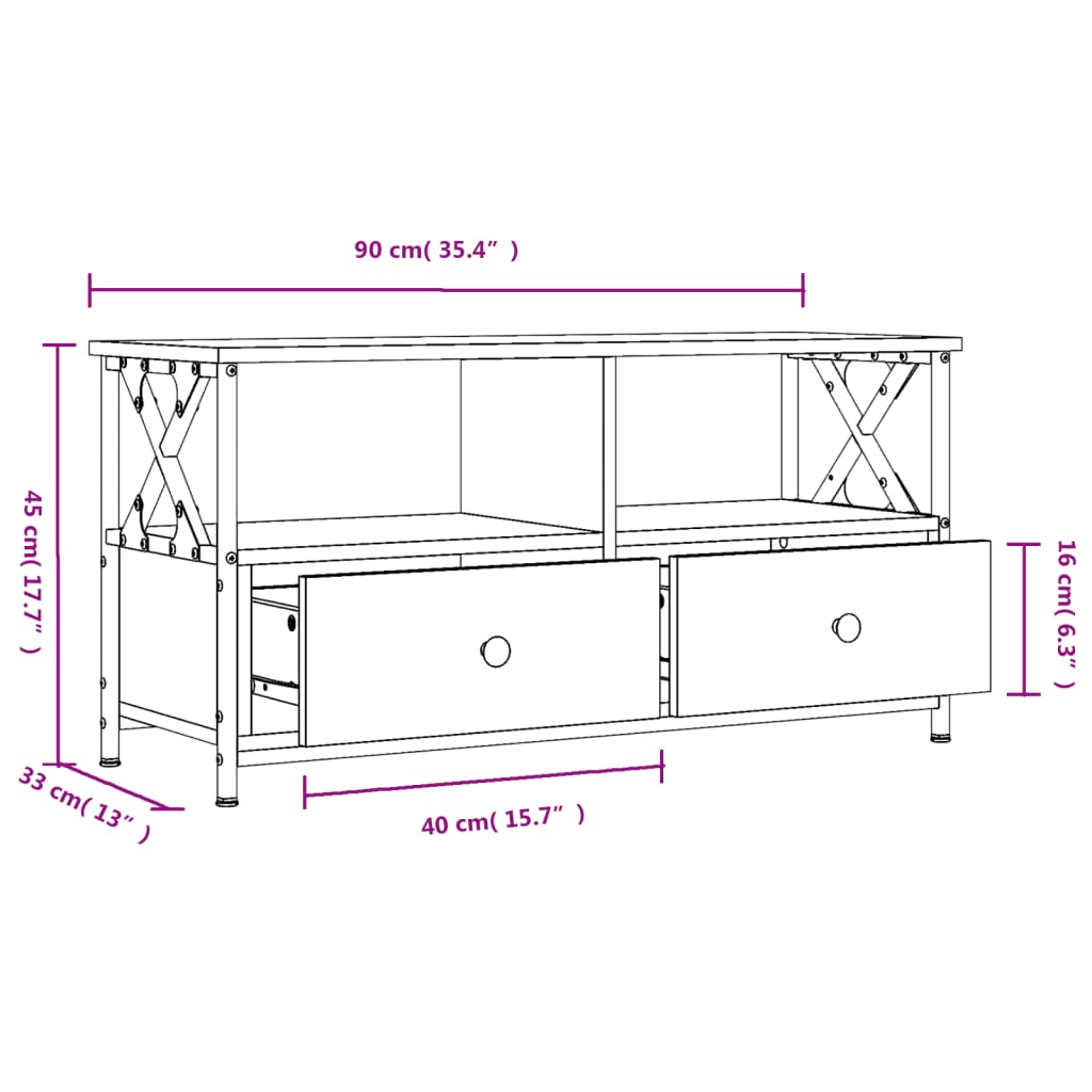 vidaXL TV-benk grå sonoma 90x33x45 cm konstruert tre og jern