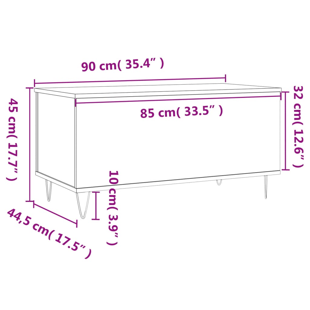 vidaXL Salongbord svart 90x44,5x45 cm konstruert tre