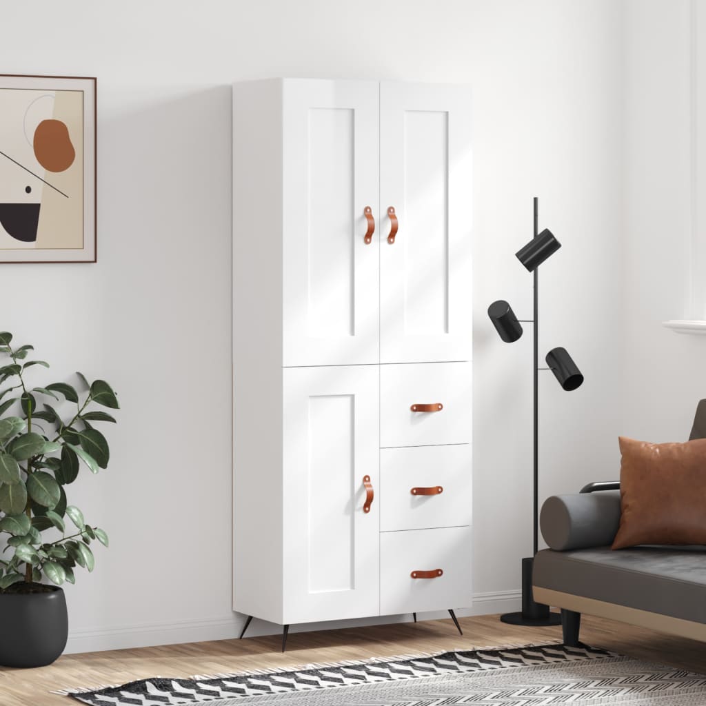 vidaXL Highboard høyglans hvit 69,5x34x180 cm konstruert tre