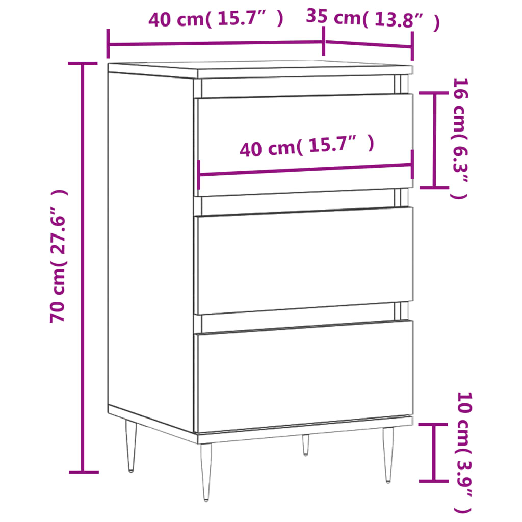 vidaXL Skjenk svart 40x35x70 cm konstruert tre