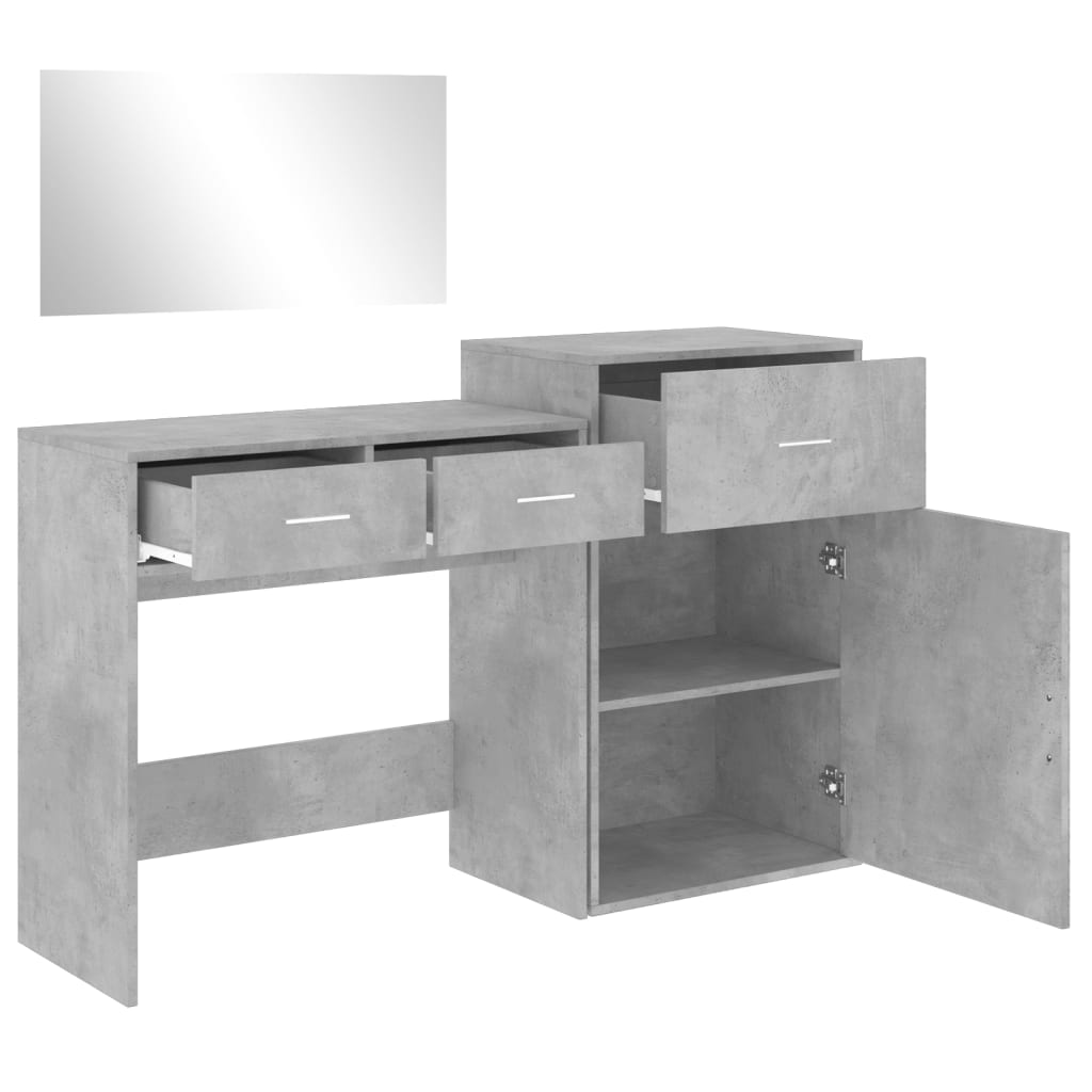 vidaXL Sminkebordsett 3 deler betonggrå konstruert tre