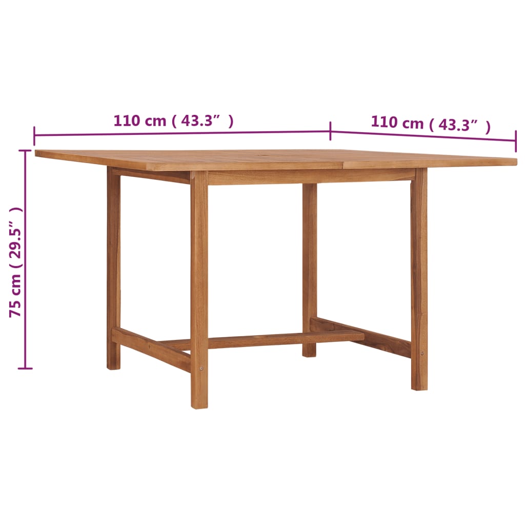 vidaXL Utendørs spisebord 110x110x75 cm heltre teak