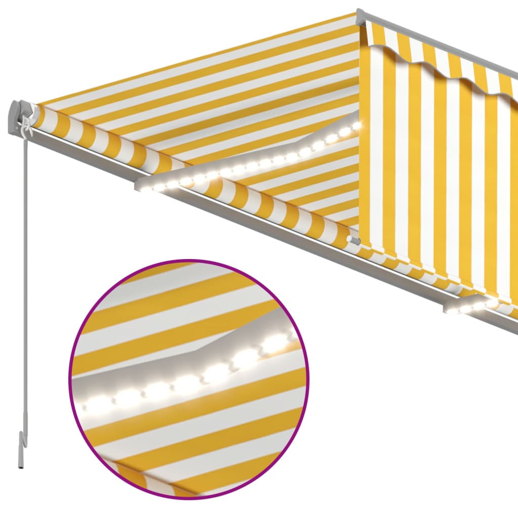 vidaXL Manuell uttrekkbar markise rullegardin og LED 4,5x3 m gul hvit