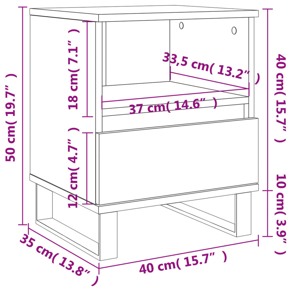 vidaXL Nattbord røkt eik 40x35x50 cm konstruert tre