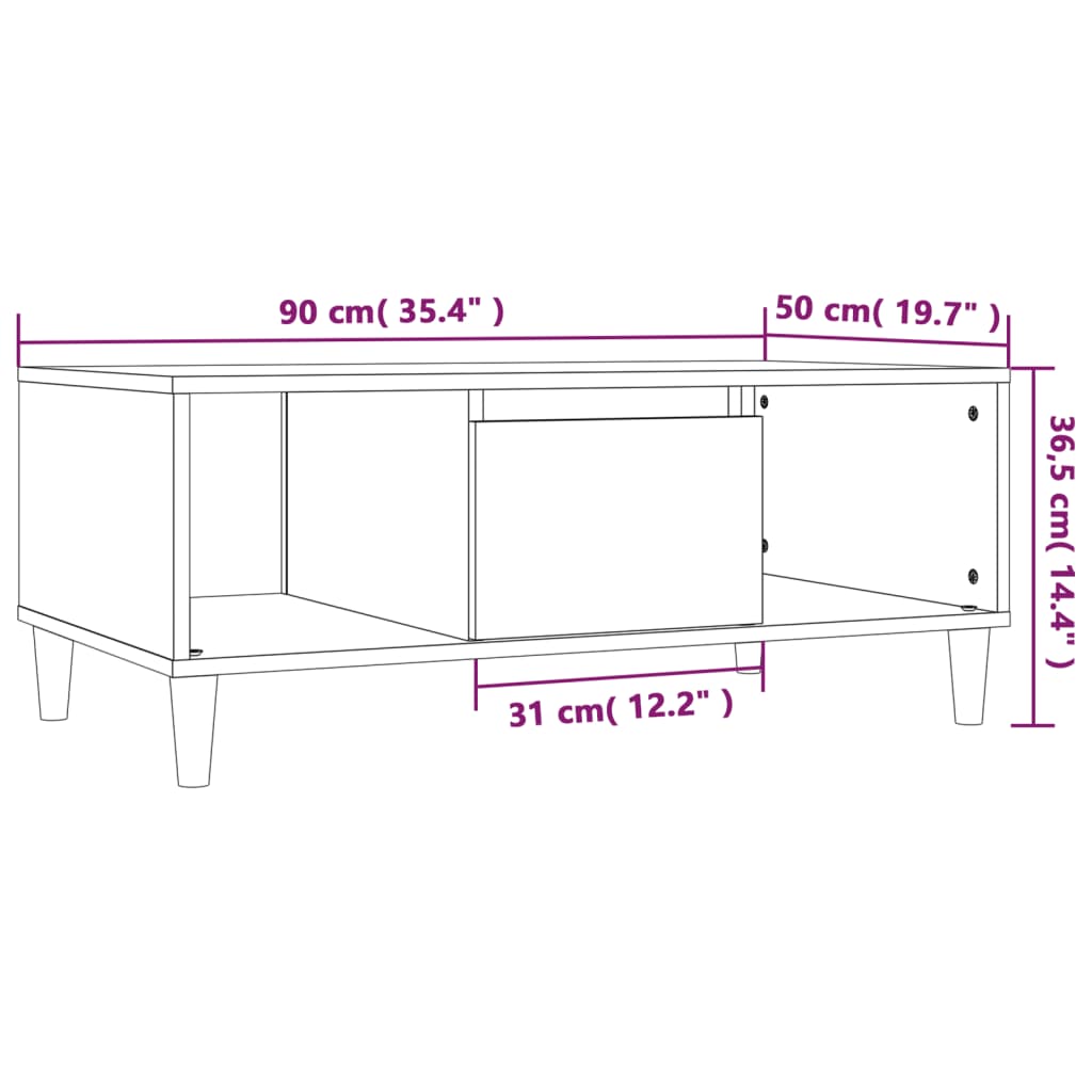 vidaXL Salongbord røkt eik 90x50x36,5 cm konstruert tre