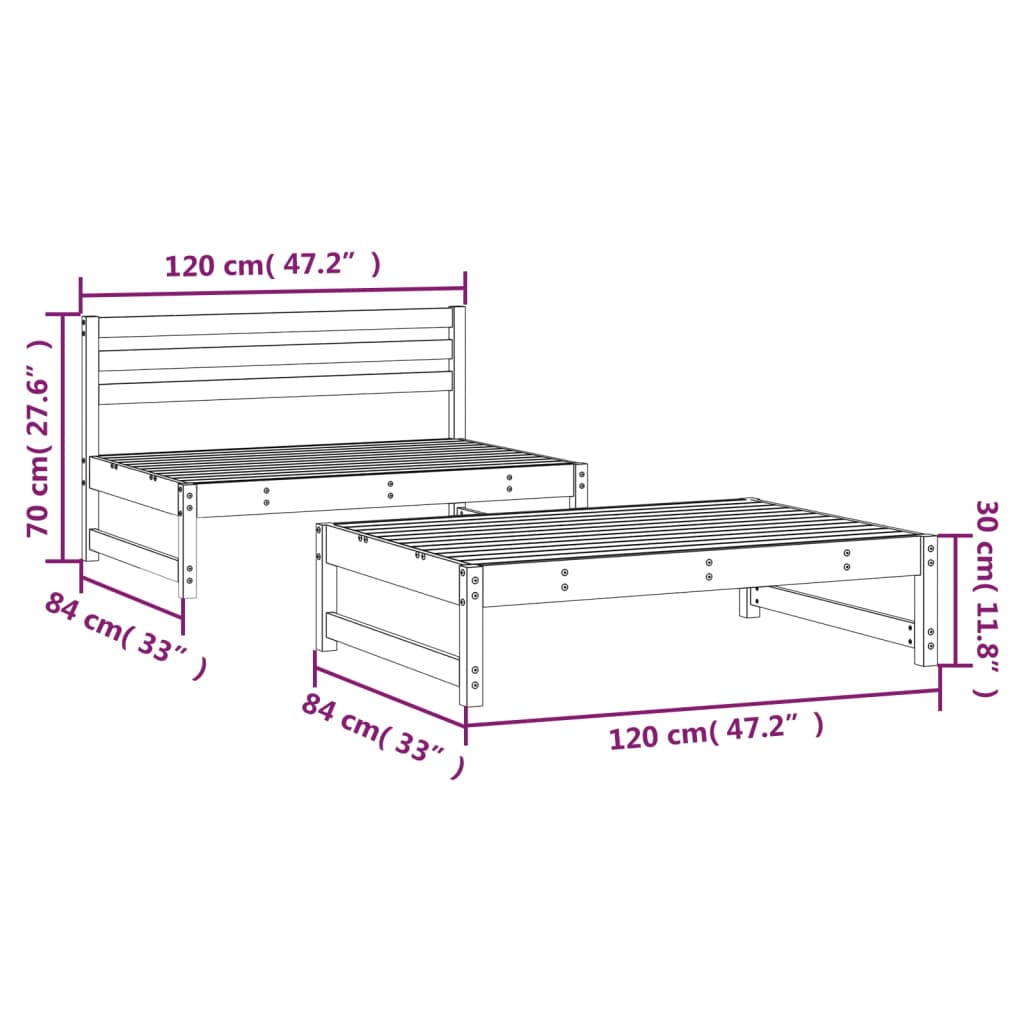 vidaXL Hagesofagruppe 2 deler heltre furu