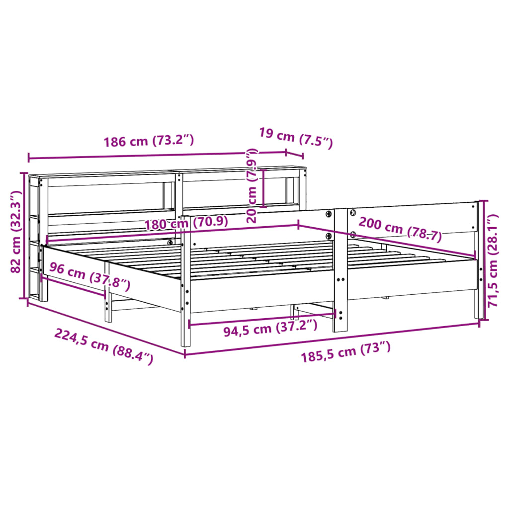 vidaXL Sengeramme uten madrass hvit 180x200 cm heltre furu