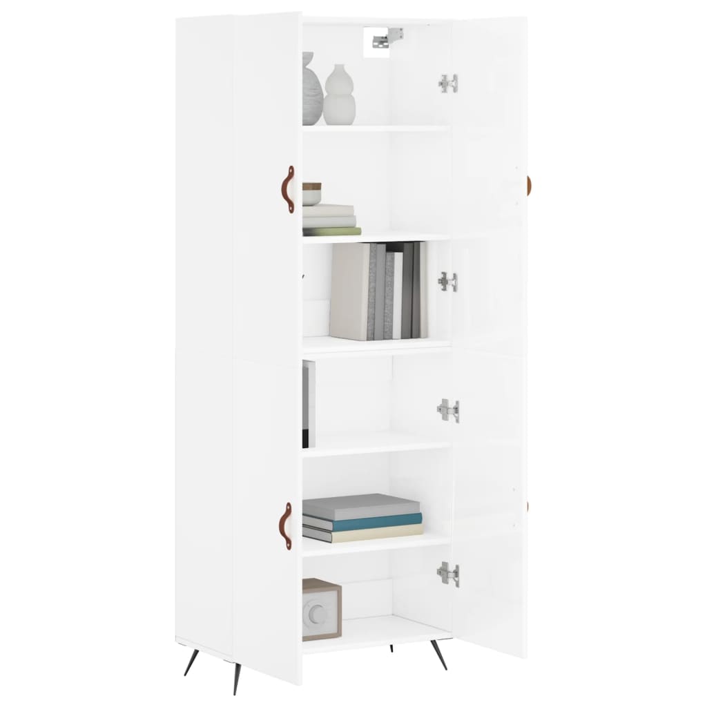 vidaXL Highboard høyglans hvit 69,5x34x180 cm konstruert tre