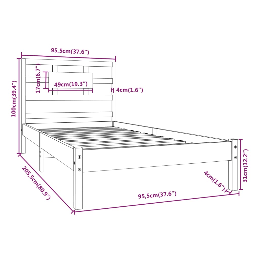 vidaXL Sengeramme hvit heltre 90x200 cm