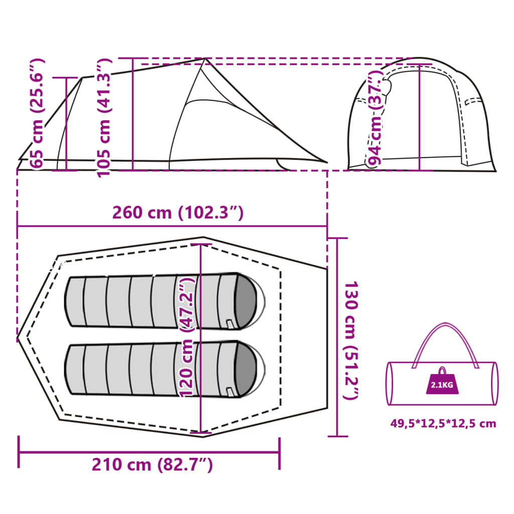 vidaXL Tunneltelt for camping 2 personer blå vanntett