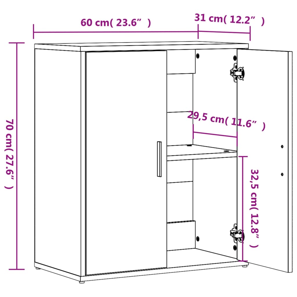 vidaXL Skjenk hvit 60x31x70 cm konstruert tre