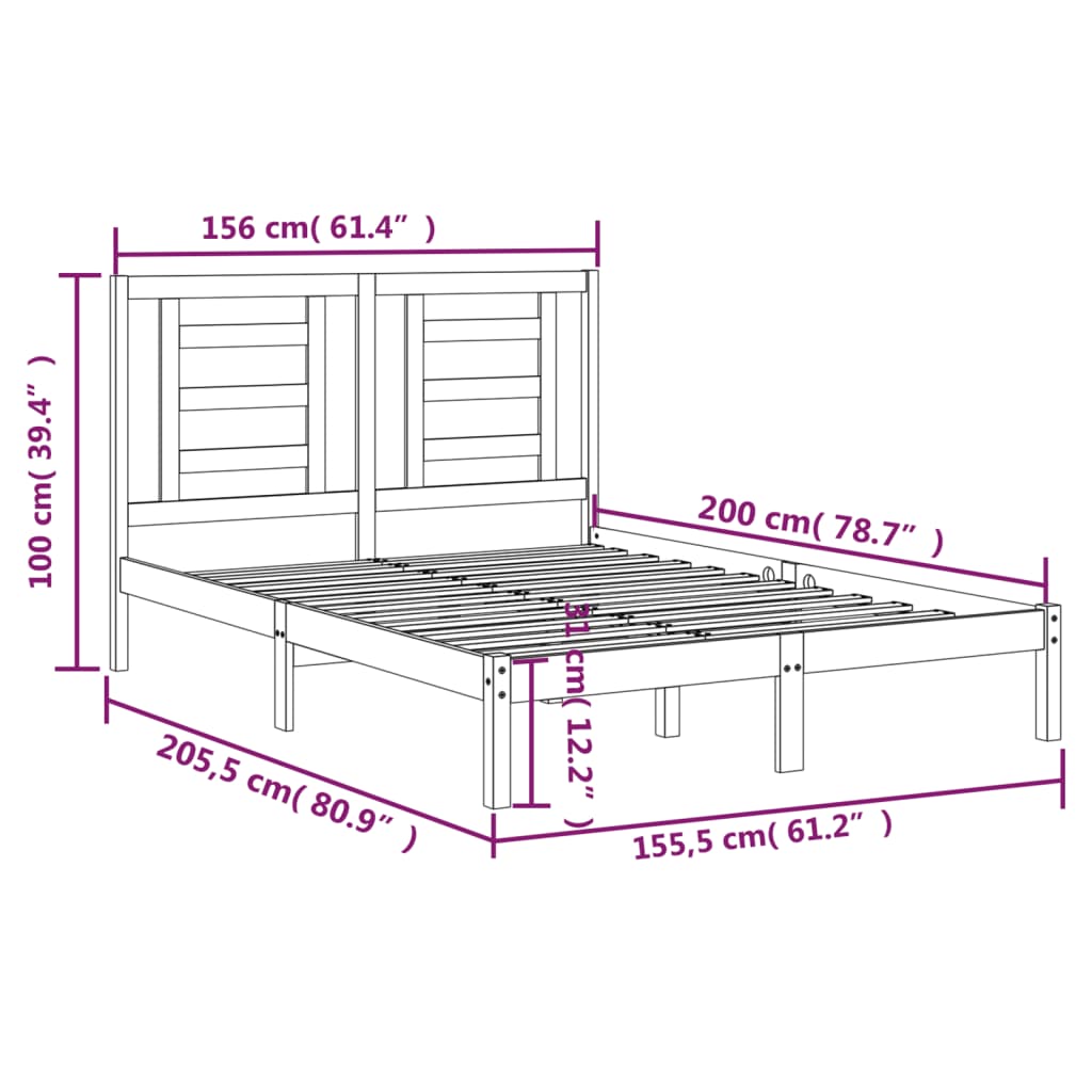 vidaXL Sengeramme hvit heltre furu 150x200 cm King Size