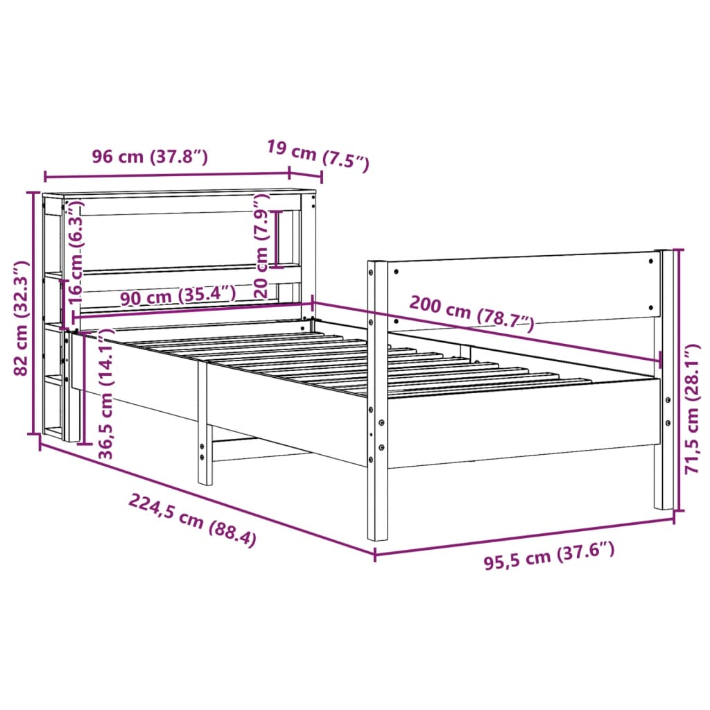 vidaXL Sengeramme uten madrass hvit 90x200 cm heltre furu