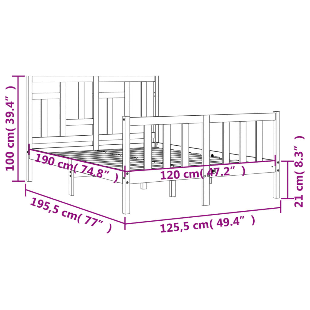 vidaXL Sengeramme med hodegavl svart 4FT small double heltre