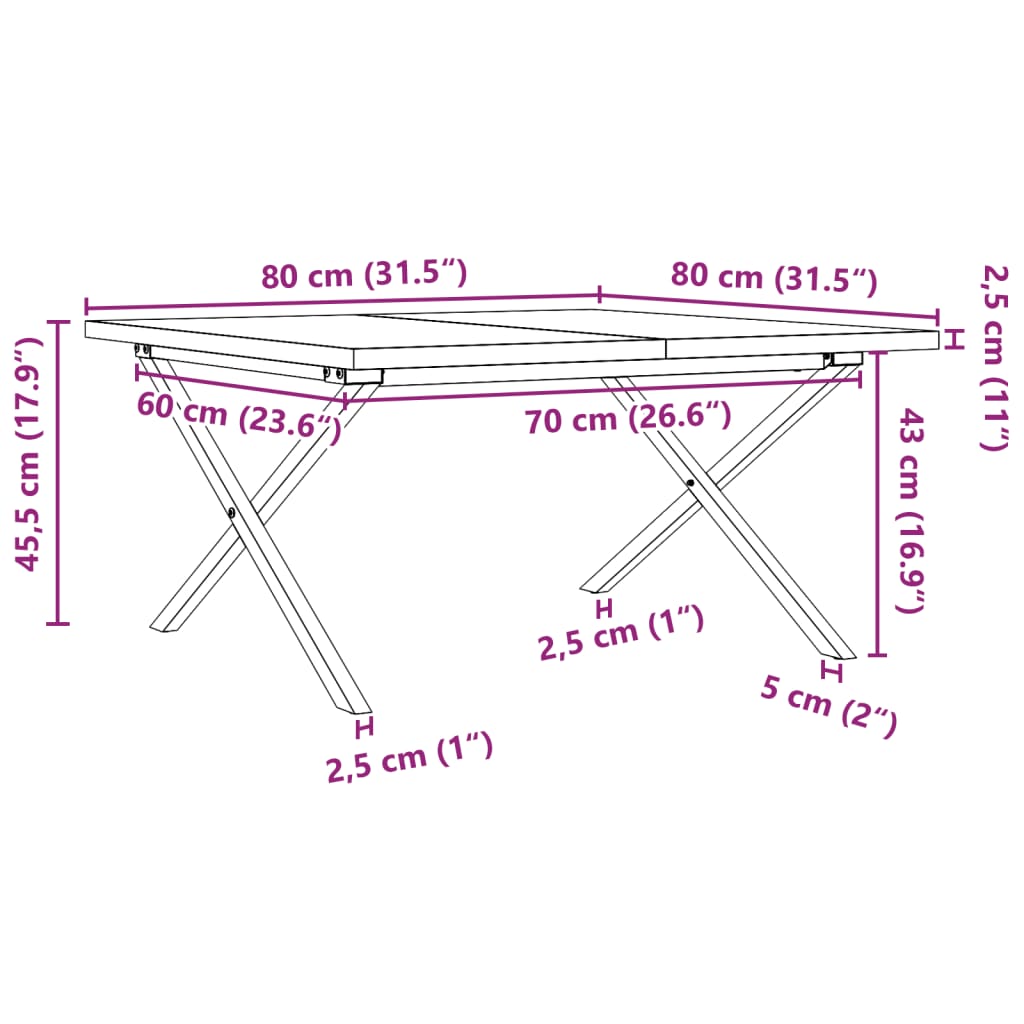 vidaXL Salongbord X-ramme 80x80x45,5 cm heltre furu og støpejern