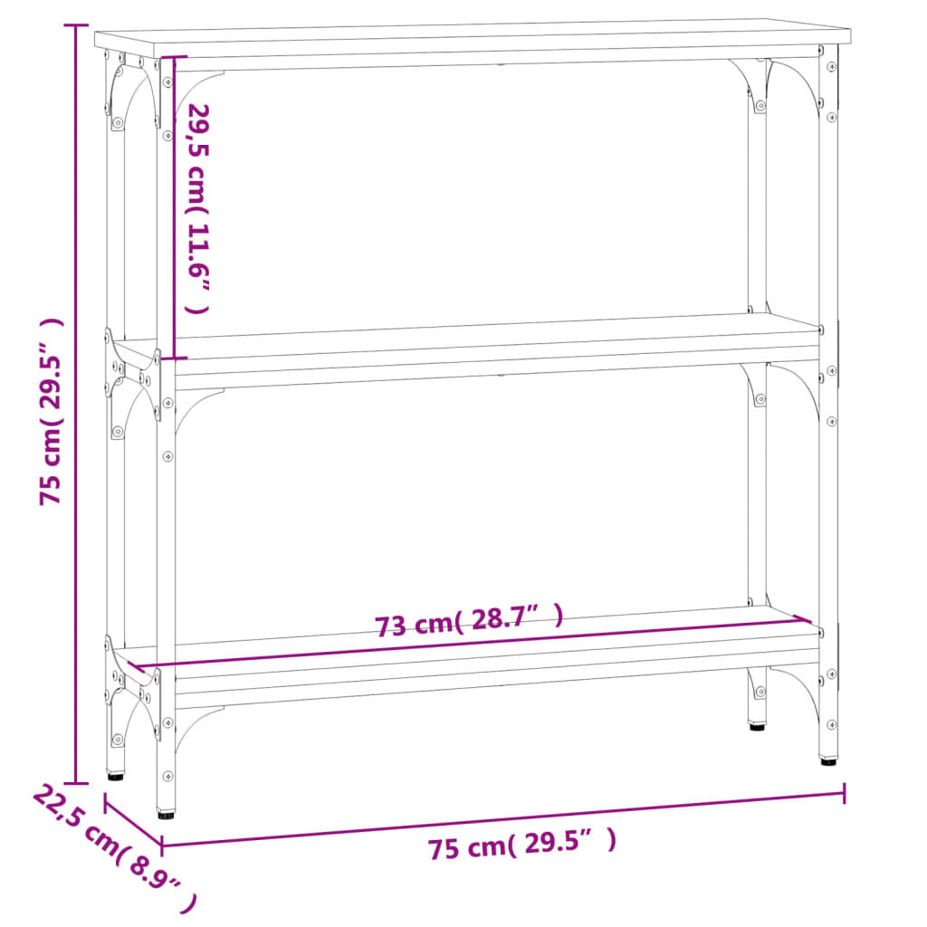 vidaXL Konsollbord sonoma eik 75x22,5x75 cm konstruert tre