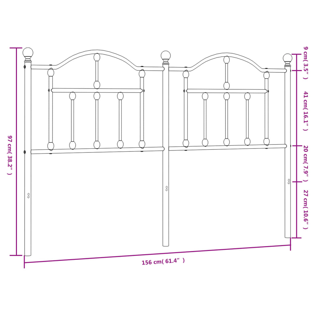 vidaXL Sengegavl i metall hvit 150 cm