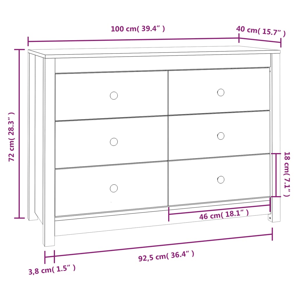 vidaXL Sideskap grå 100x40x72 cm heltre furu