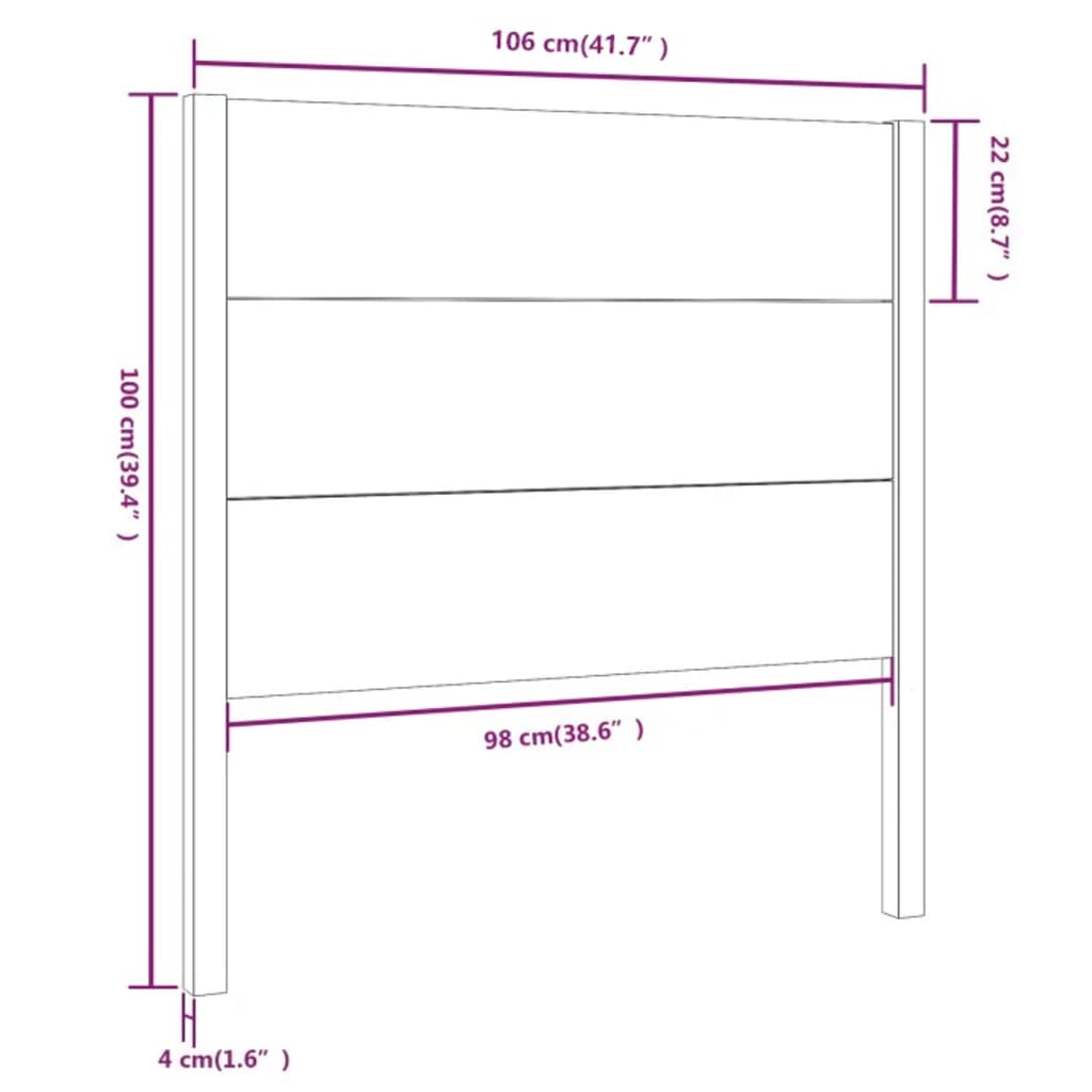 vidaXL Sengegavl honningbrun 106x4x100 cm heltre furu