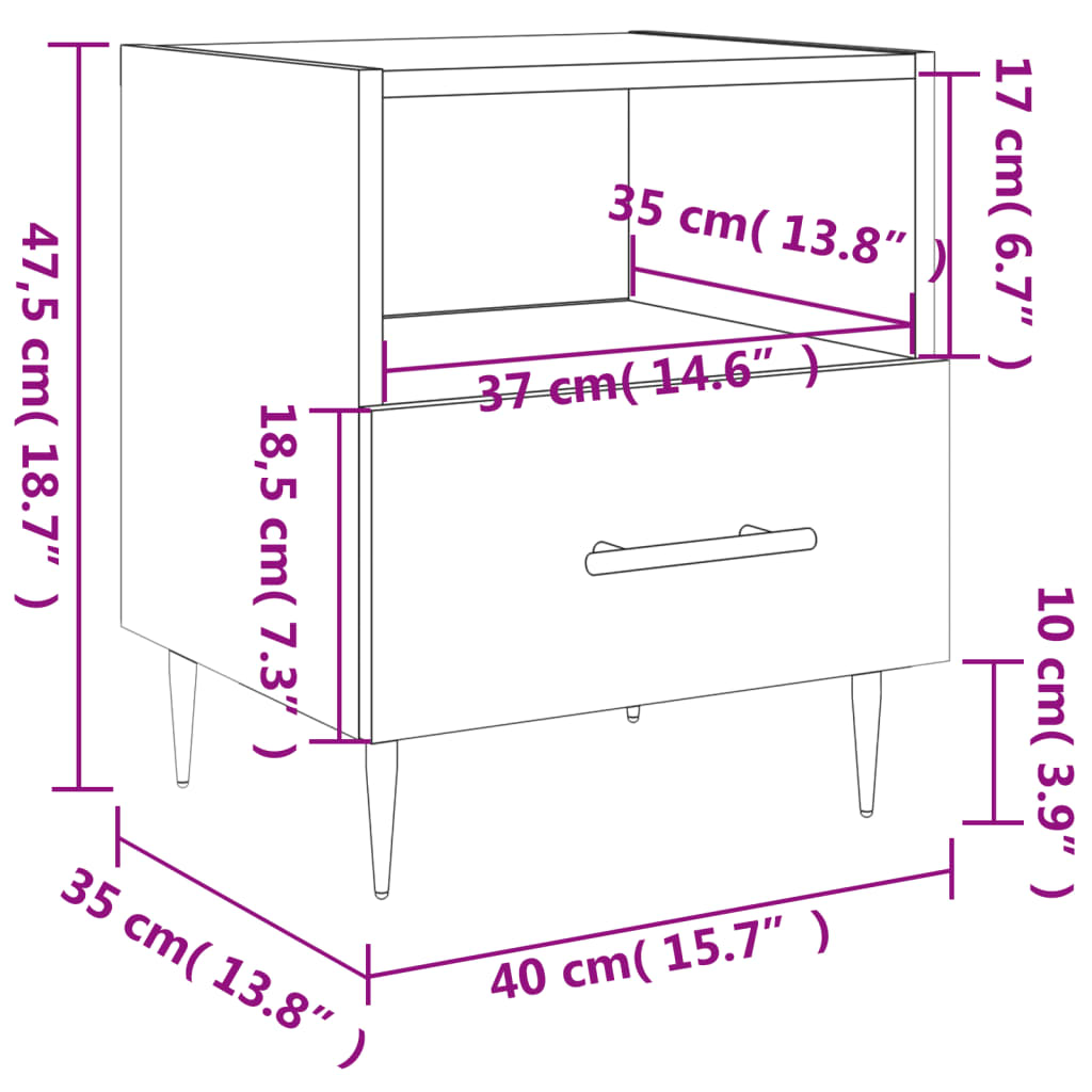 vidaXL Nattbord 2 stk grå sonoma 40x35x47,5 cm konstruert tre