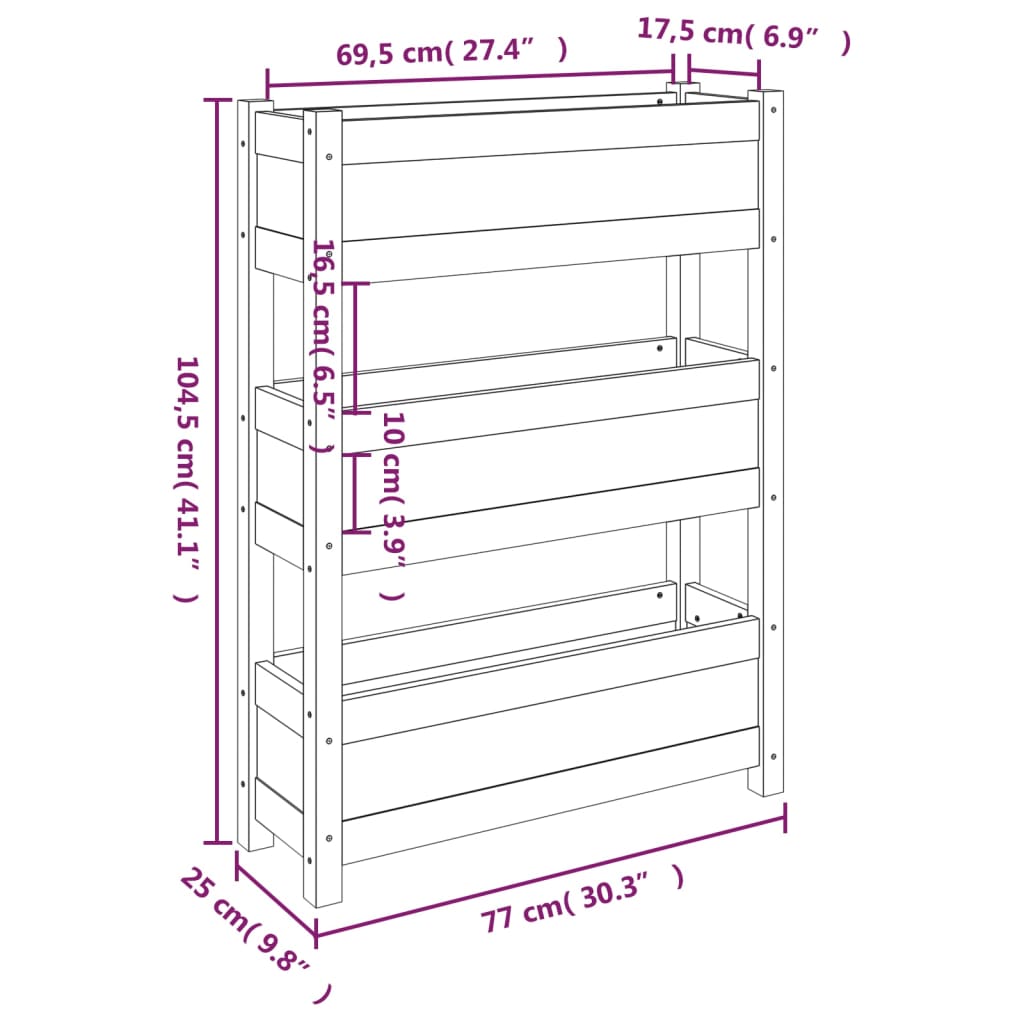 vidaXL Plantekasse hvit 77x25x104,5 cm heltre furu