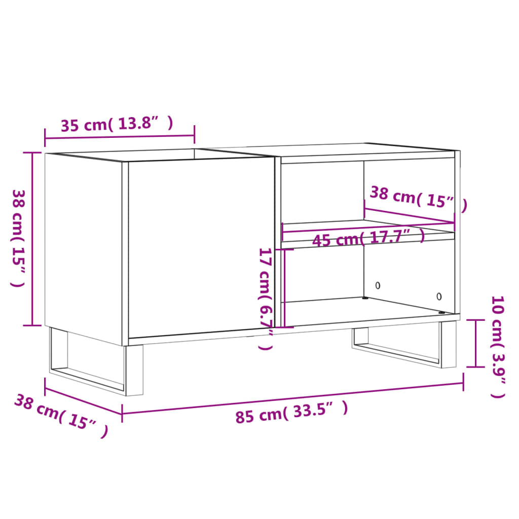 vidaXL Hifi-benk høyglans hvit 85x38x48 cm konstruert tre