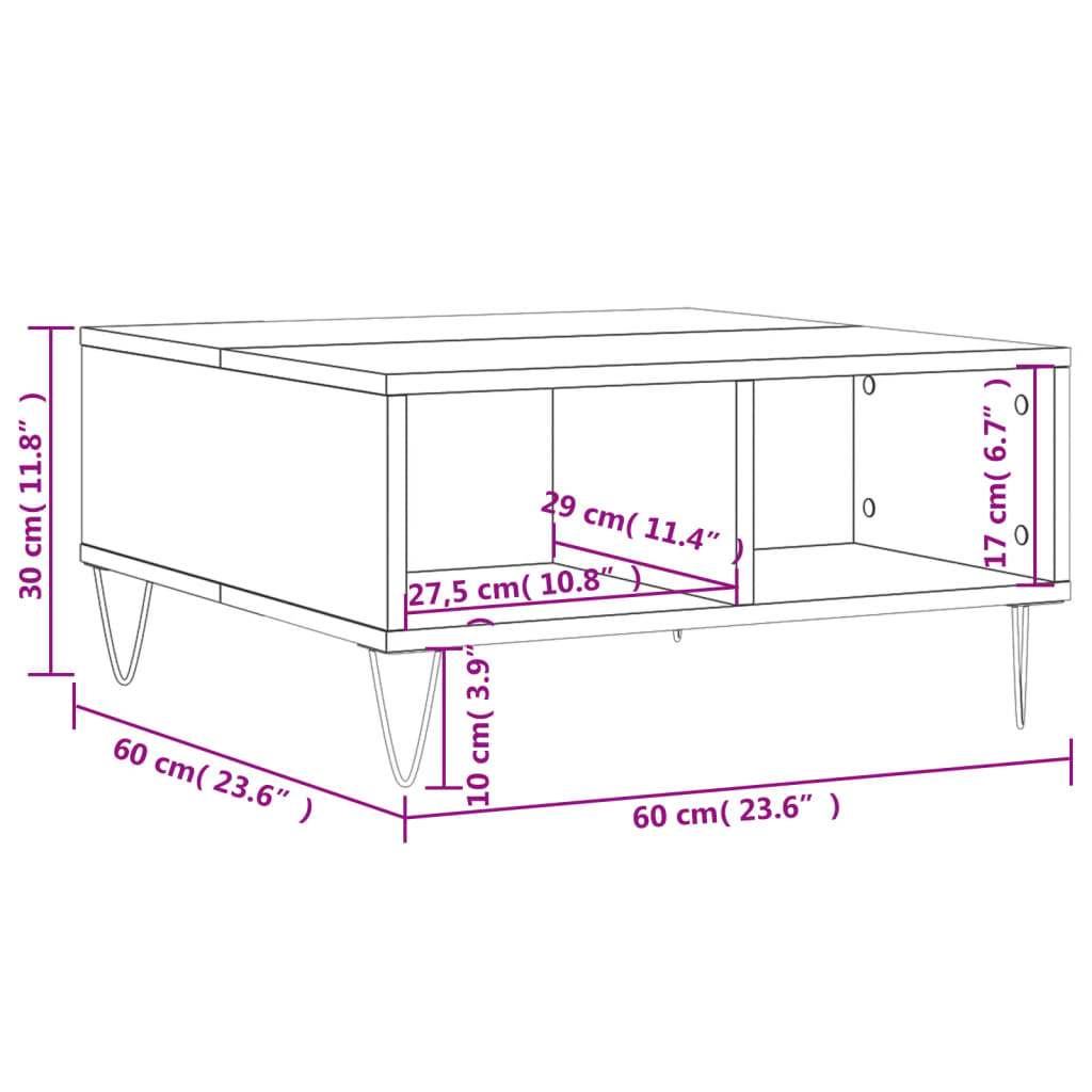 vidaXL Sofabord hvit 60x60x30 cm konstruert tre