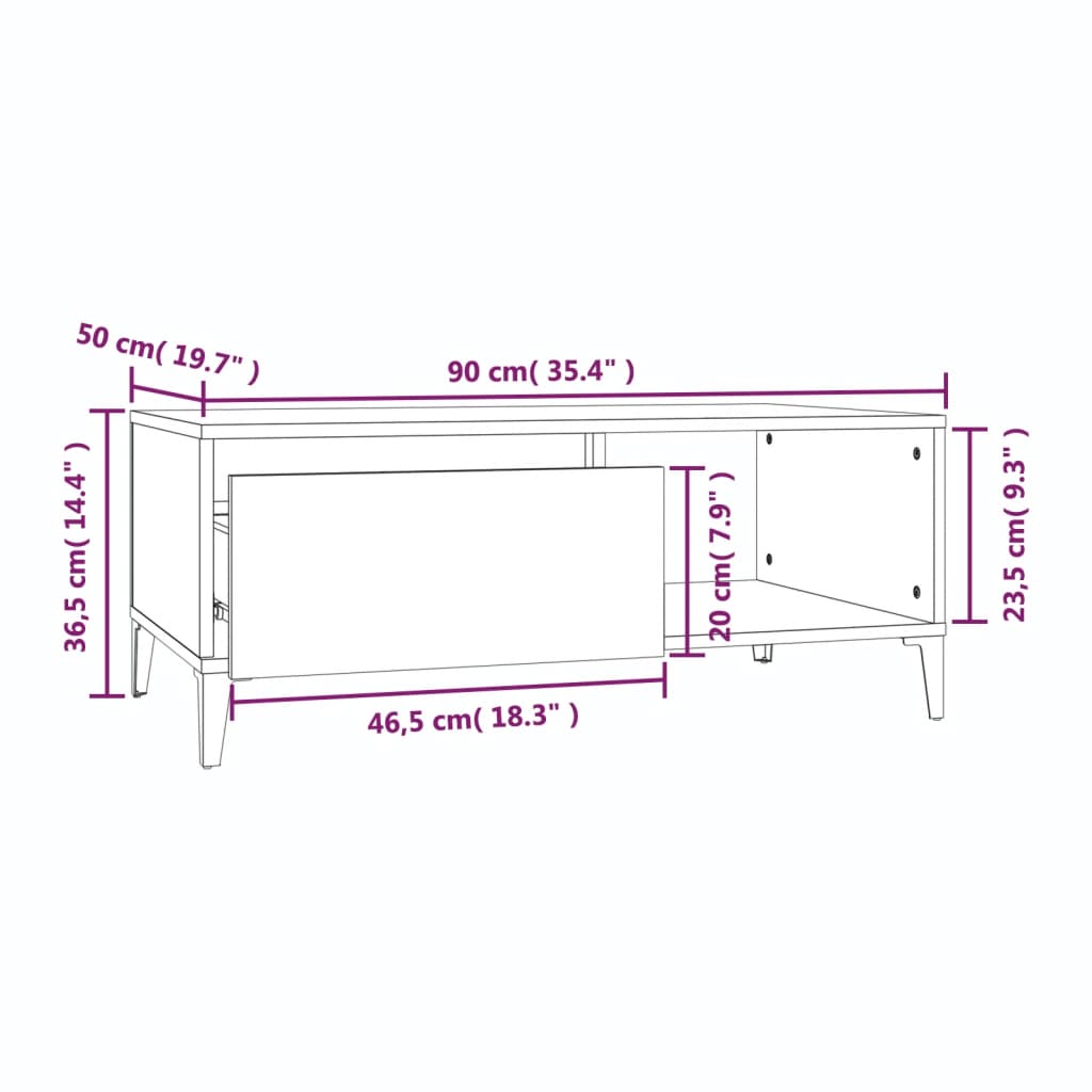 vidaXL Salongbord svart 90x50x36,5 cm konstruert tre