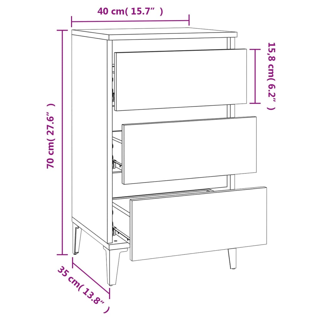 vidaXL Nattbord brun eik 40x35x70 cm konstruert tre