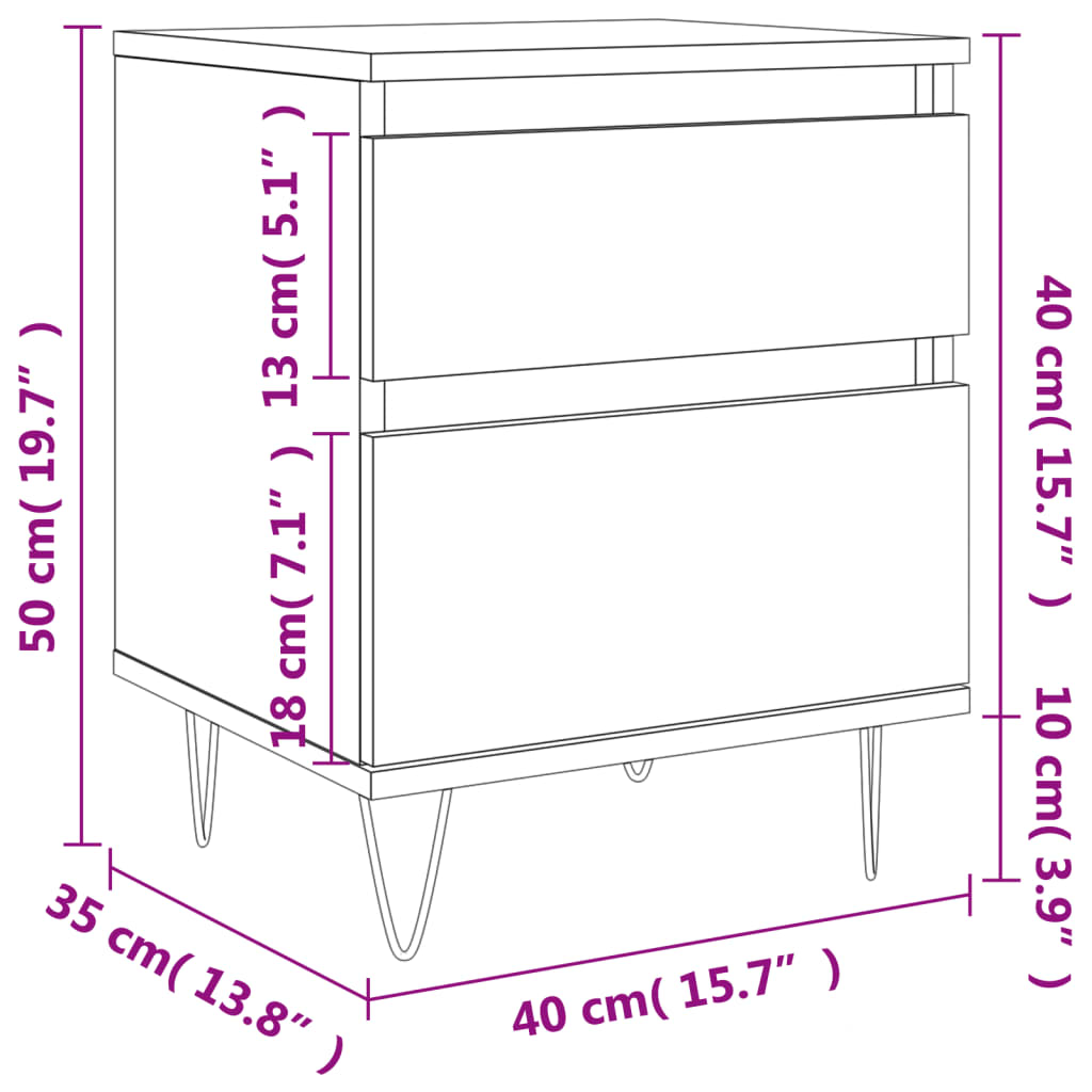 vidaXL Nattbord røkt eik 40x35x50 cm konstruert tre