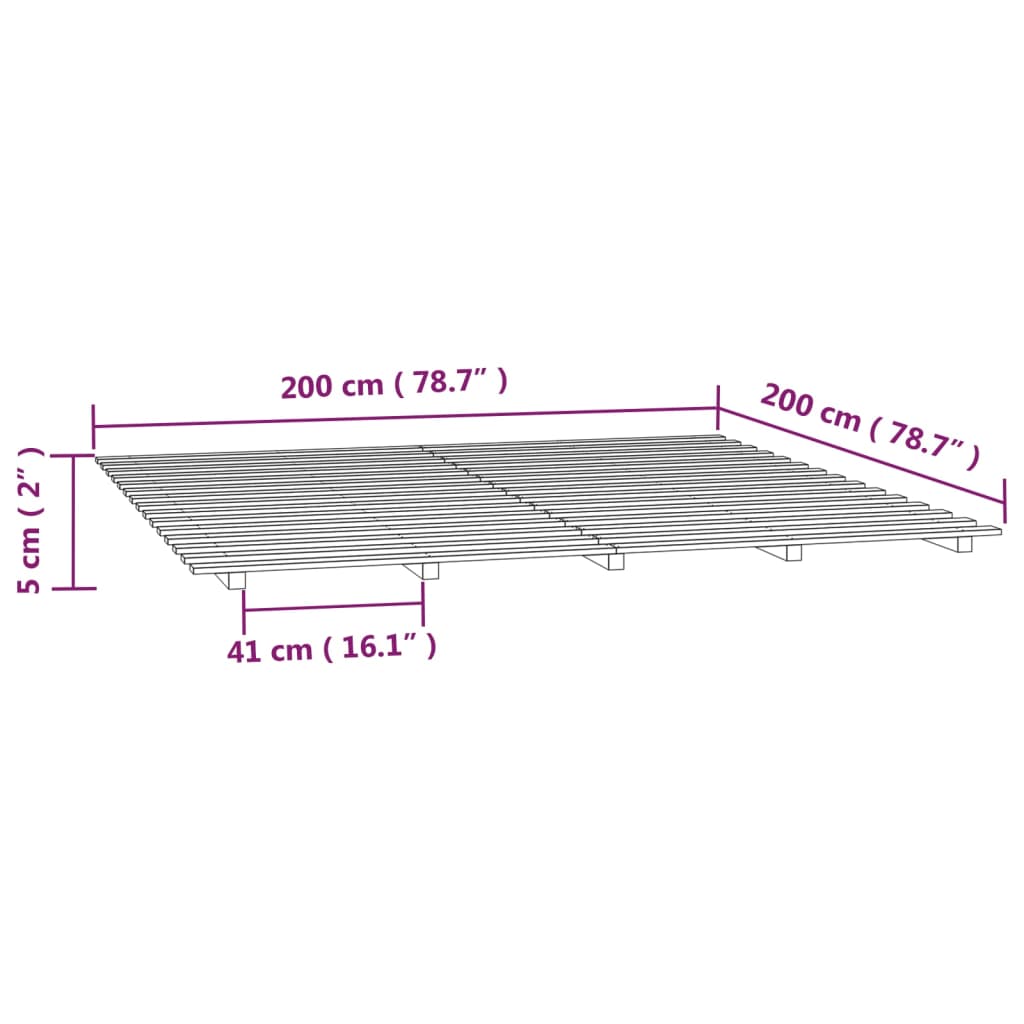 vidaXL Sengeramme 200x200 cm heltre furu